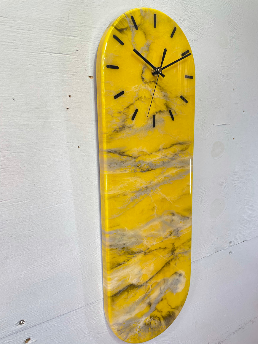 Narrow Yellow Black Grey and White Abstract Resin Wall Clock