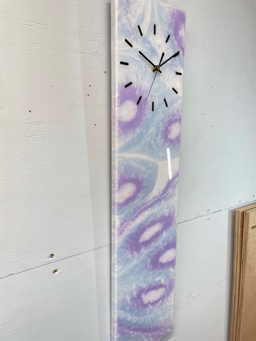 White, Pale Blue and Gold Abstract Resin Wall Clock