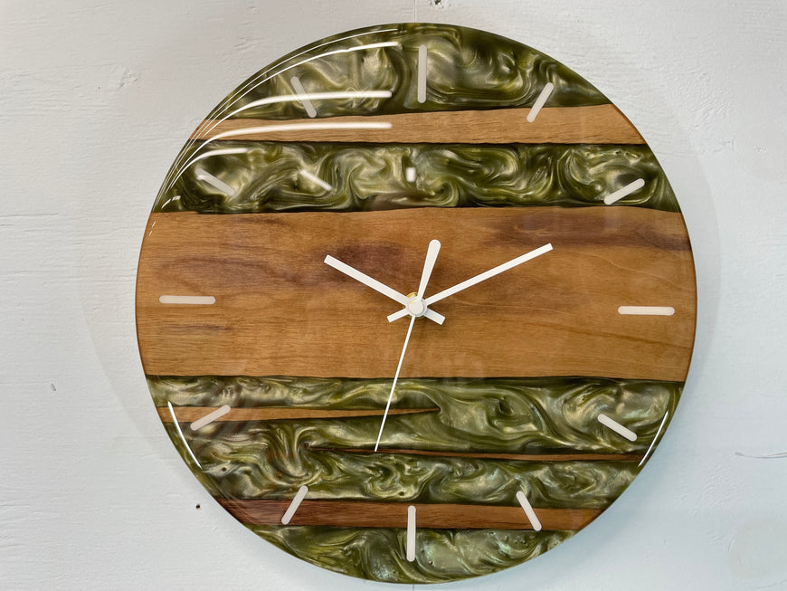 Black Walnut and Antique Gold Pearlescent Resin Wall Clock