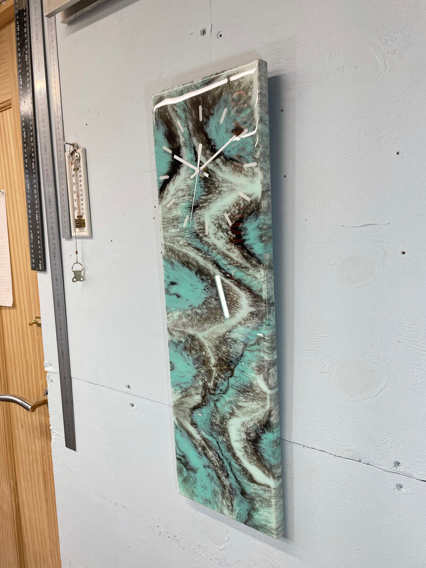 Mint and Emerald Green Resin Wall Clock