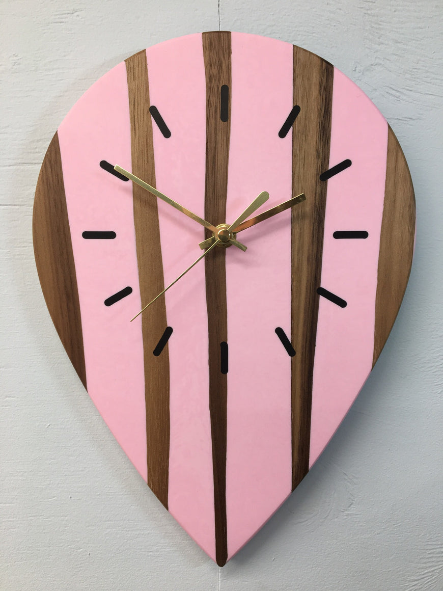 Black Walnut and Pink Resin Wall Clock