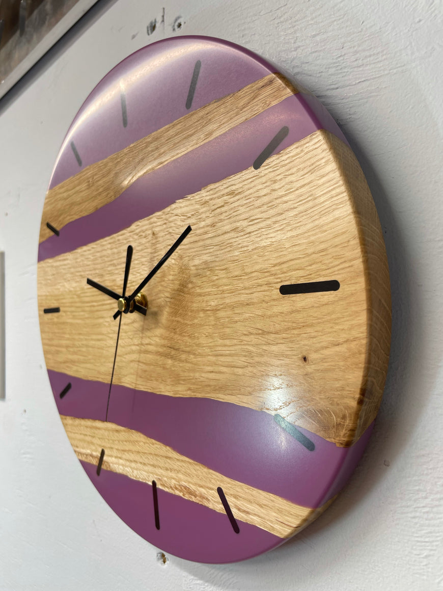 English Oak and Mauve Resin Wall Clock