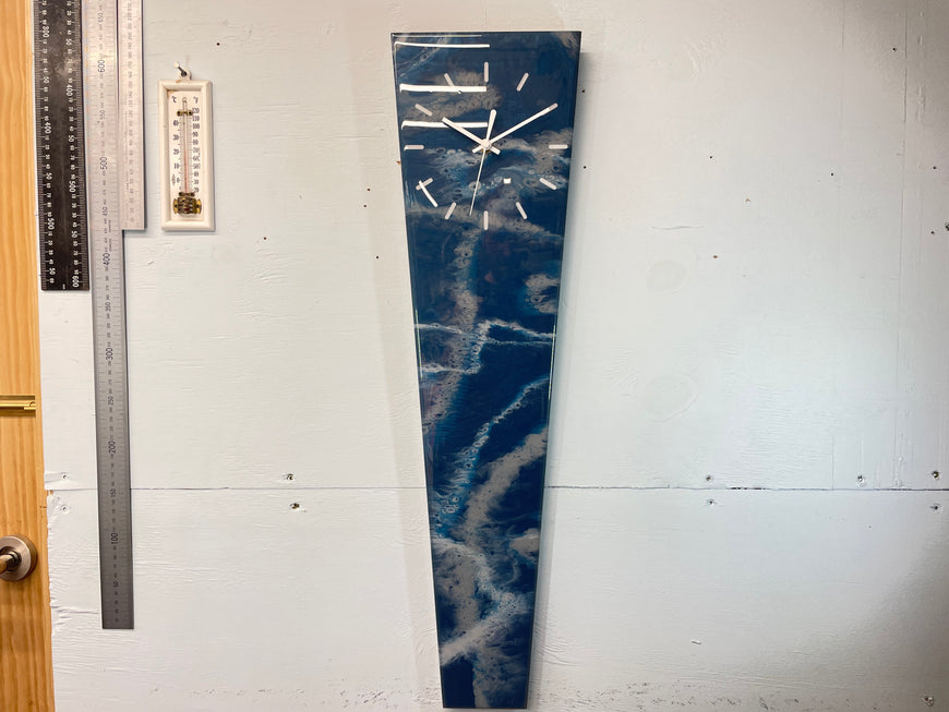 Long Narrow Navy Blue and Grey Abstract Resin Wall Clock