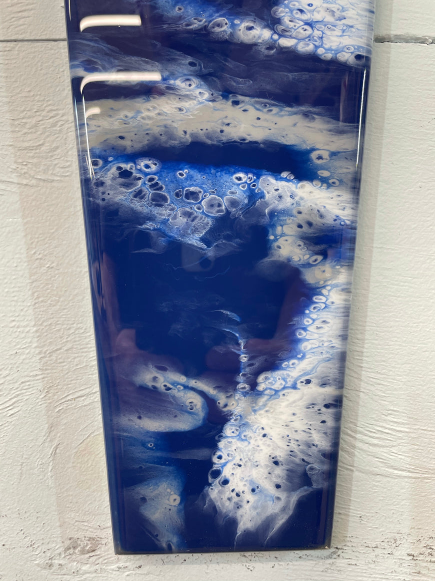 70cm Long Narrow Navy Blue White and Grey Abstract Resin Wall Clock