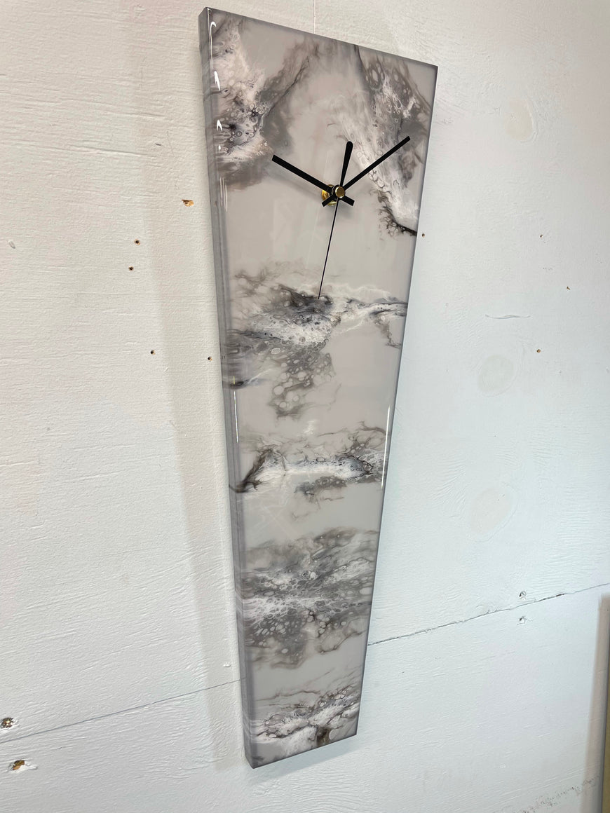 Narrow Grey Black and White Abstract Resin Wall Clock