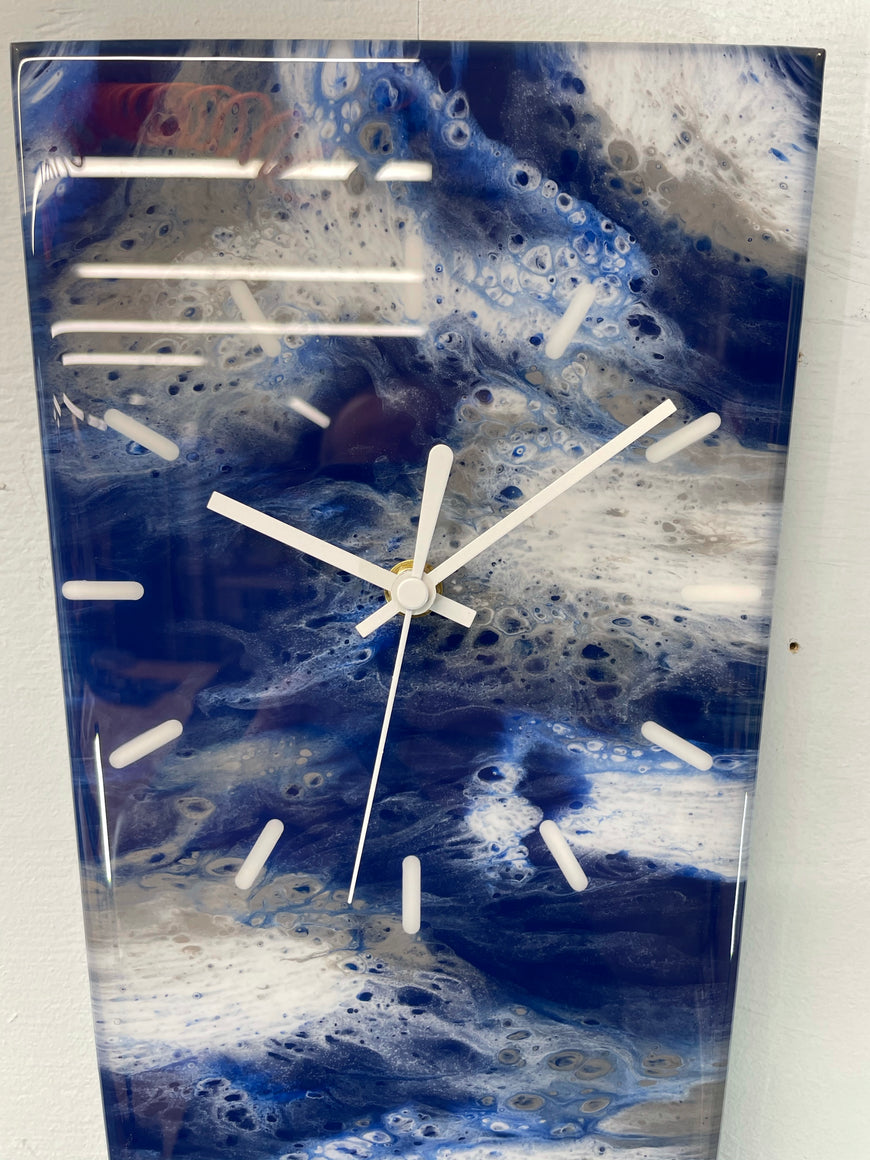 70cm Long Narrow Navy Blue White and Grey Abstract Resin Wall Clock