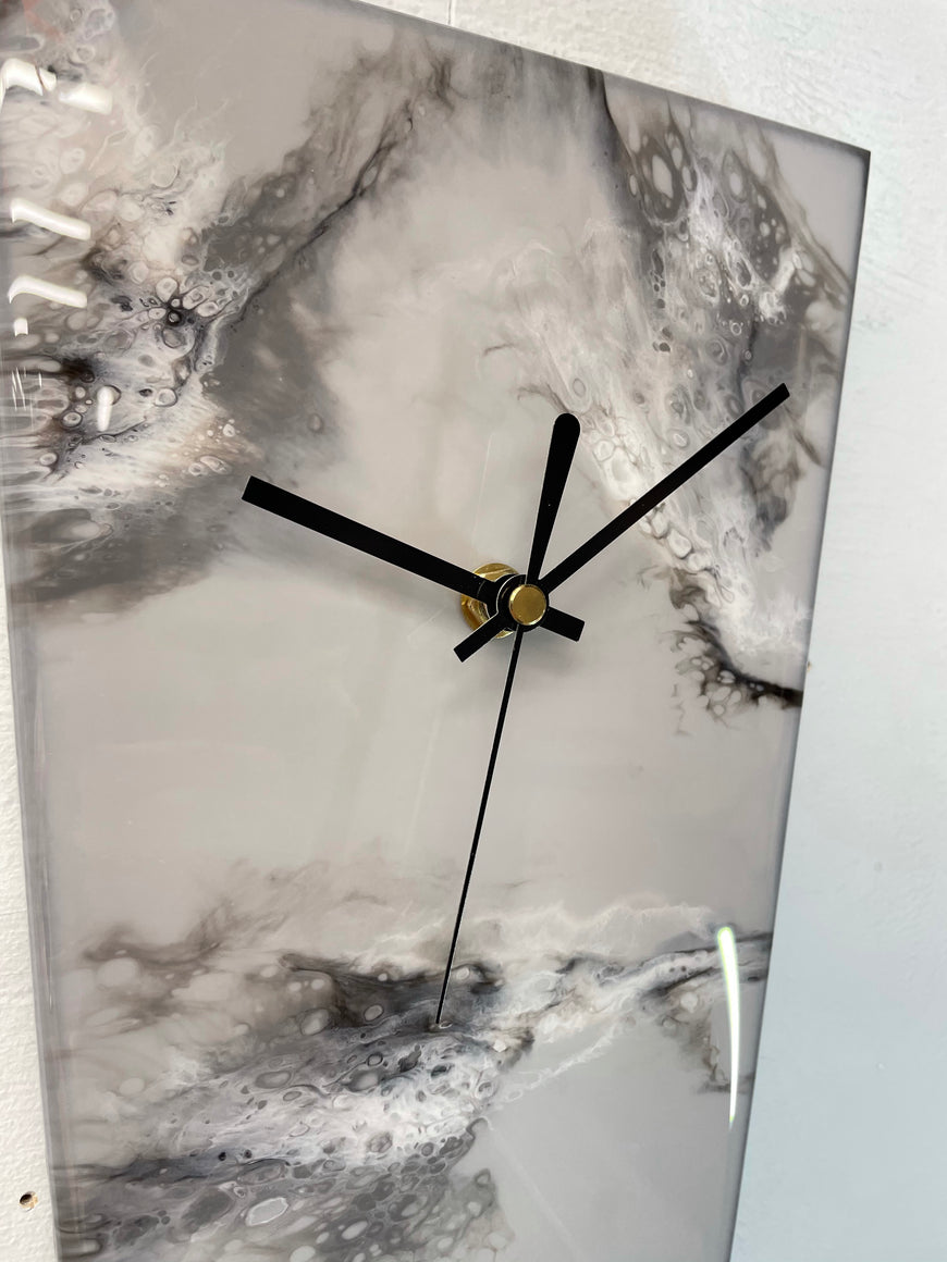 Narrow Grey Black and White Abstract Resin Wall Clock