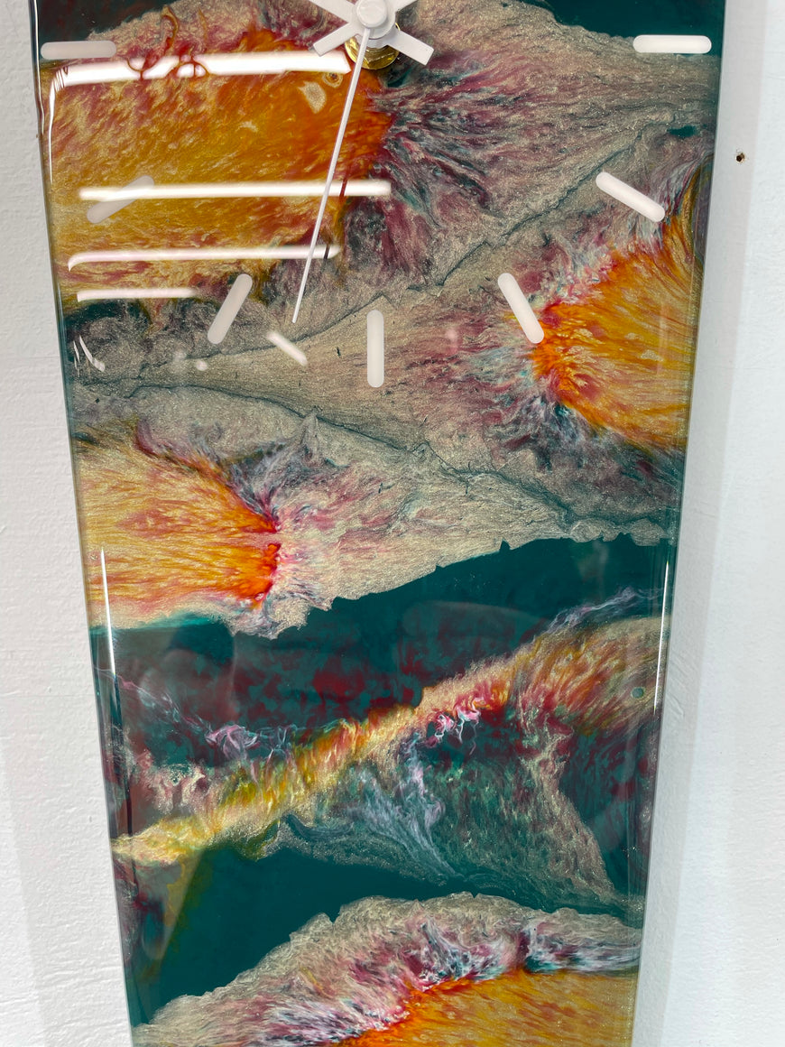 70cm Long Narrow Dark Green Blood Red and Antique Gold Abstract Resin Wall