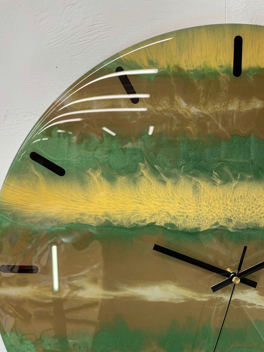 50cm Large Metallic Green and Brown Abstract Modern Resin Wall Clock