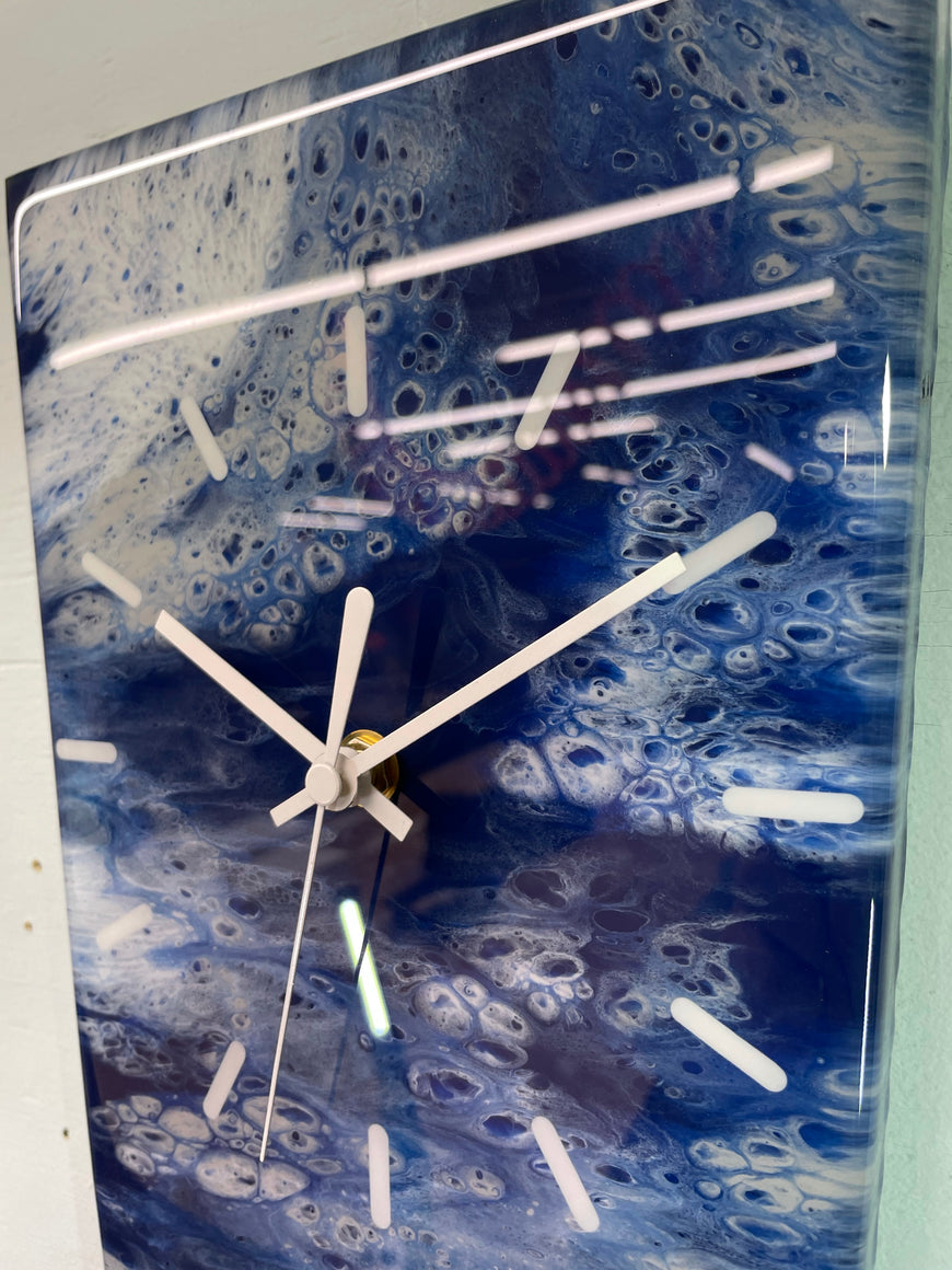 70cm Long Narrow Navy Blue White and Grey Abstract Resin Wall Clock