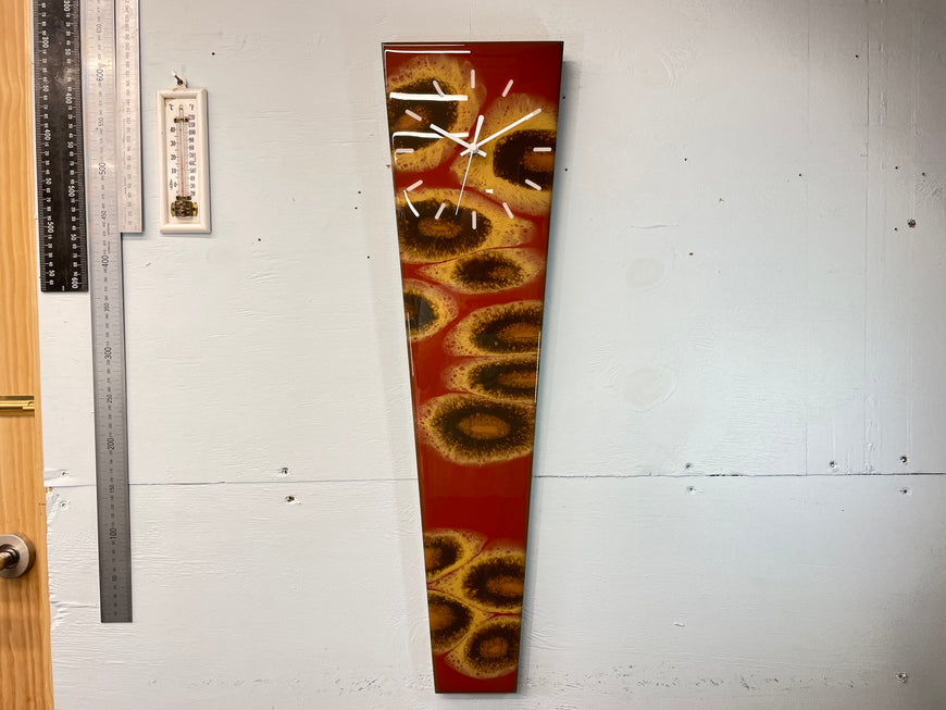 70cm Long Narrow Burnt Orange and Brown Abstract Resin Wall Clock