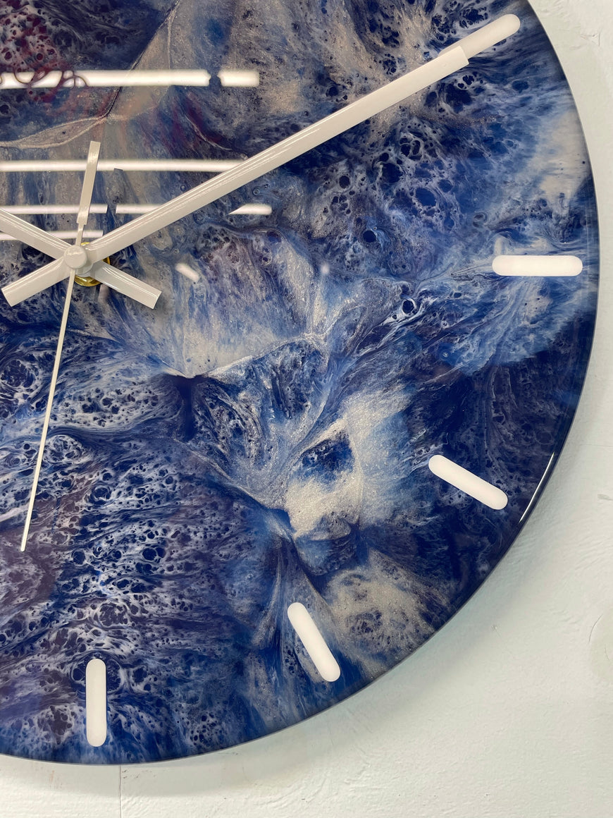 33cm Navy Blue Grey and White Abstract Modern Resin Wall Clock