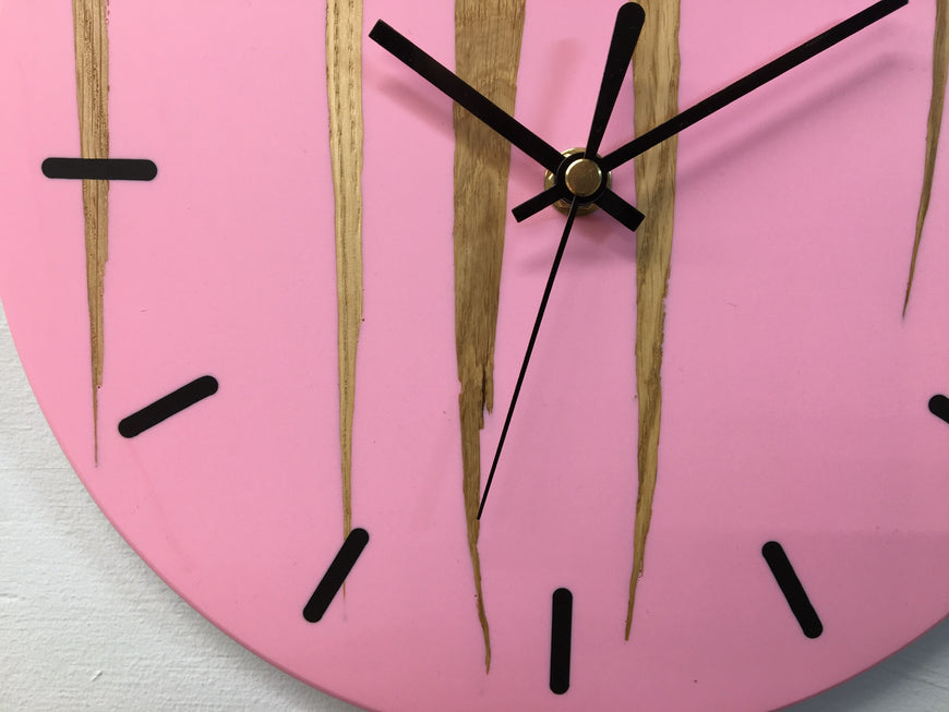 English Oak and Pink Resin Wall Clock