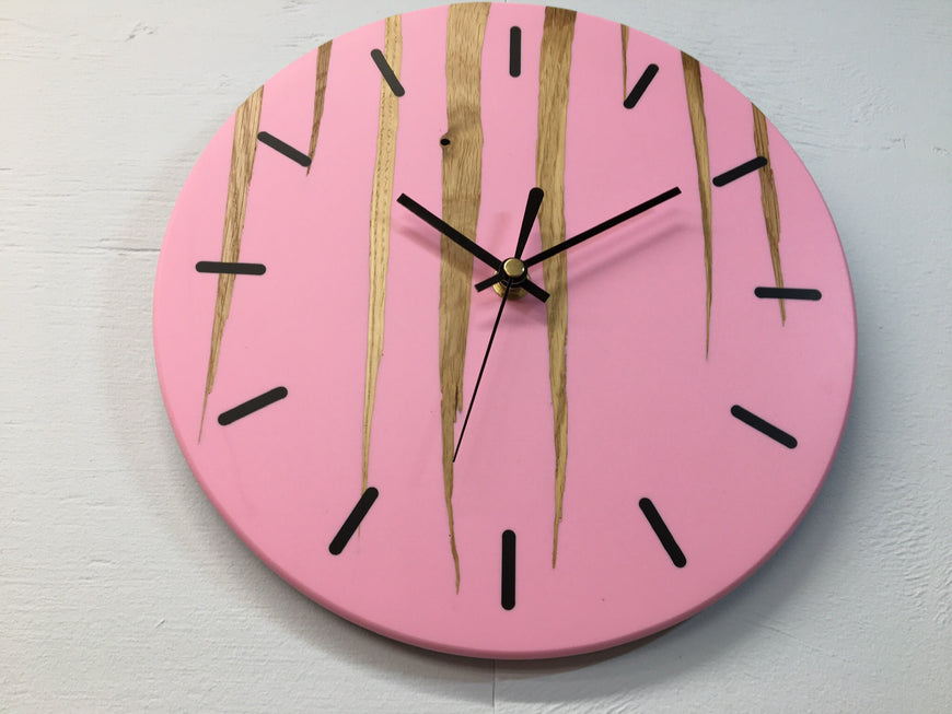 English Oak and Pink Resin Wall Clock