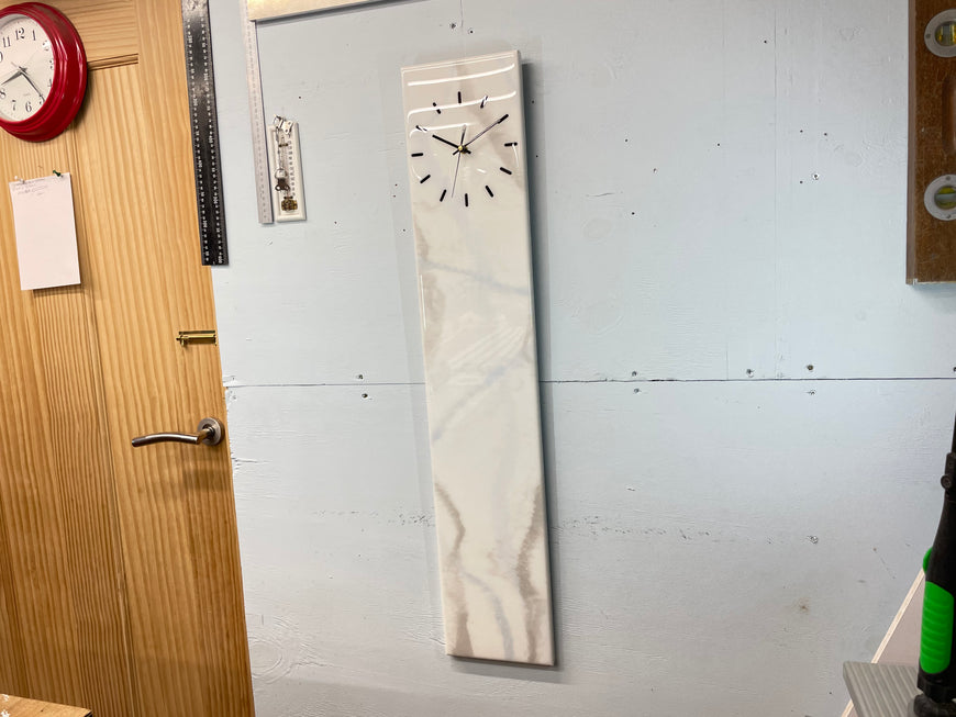 White Grey and Pale Blue Rectangular Abstract Resin Wall Clock