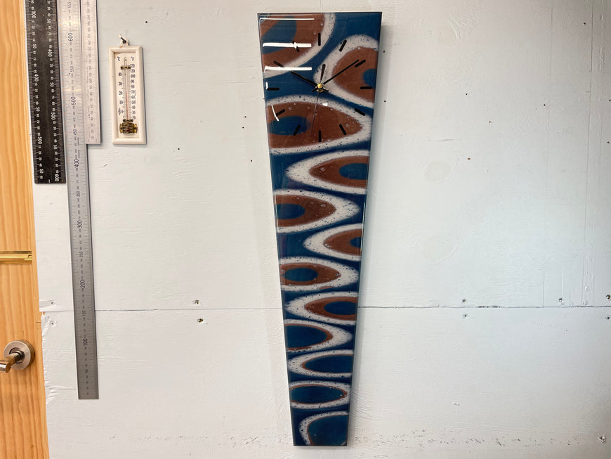 70cm Long Narrow Dark Blue and Copper Abstract Resin Wall Clock