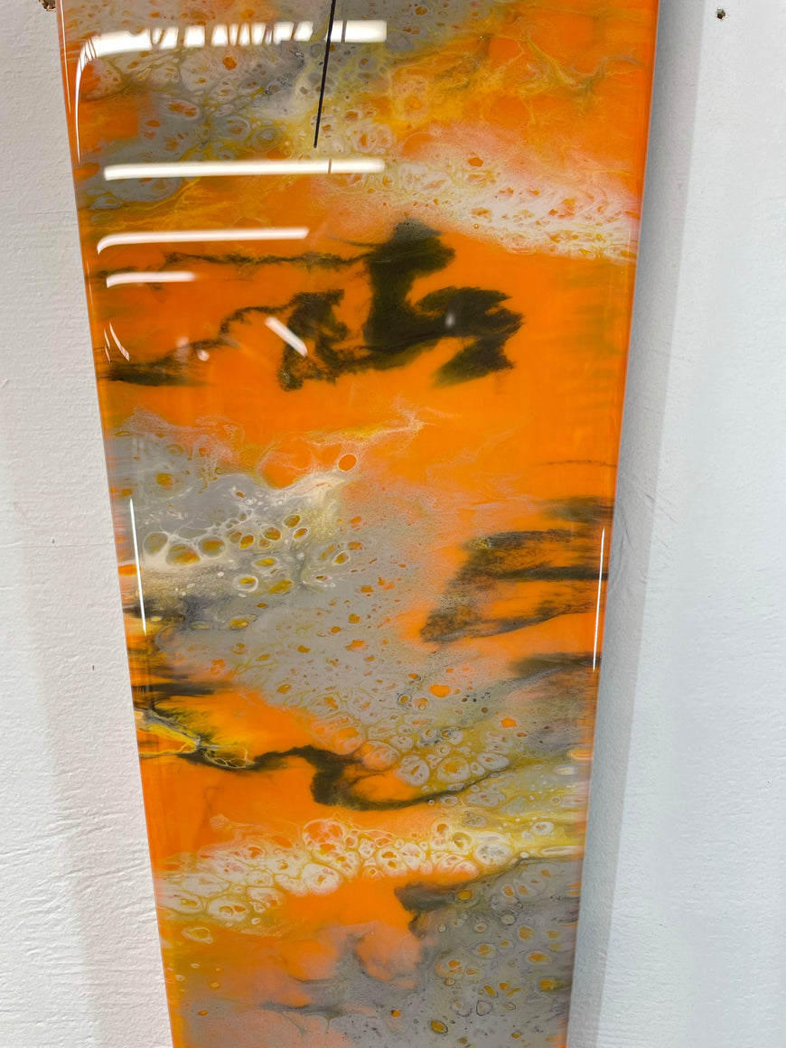 Narrow Burnt Orange Ivory Grey and Black Abstract Resin Wall Clock