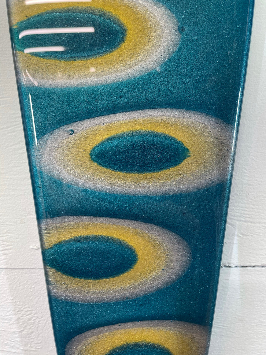 Narrow Turquoise Silver and Gold Abstract Resin Wall Clock