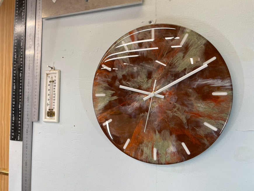33cm Brown Copper and Antique Gold Abstract Modern Resin Wall Clock