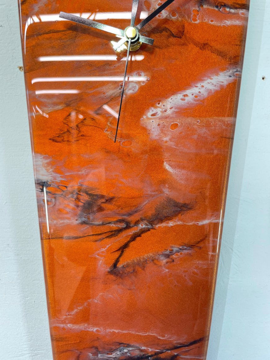 Long Copper Black and Grey Abstract Resin Wall Clock