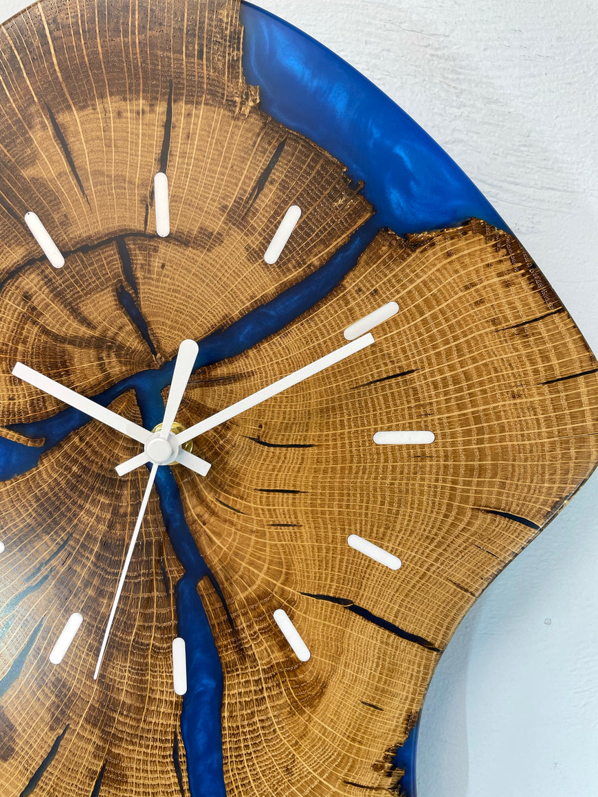 English Oak and Sky Blue Resin Wall Clock