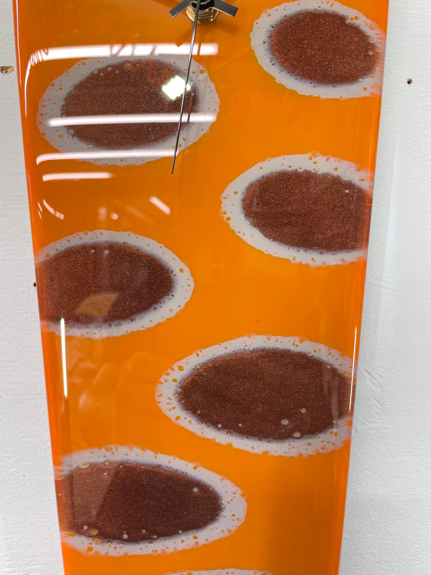 Narrow Burnt Orange Copper and Grey Abstract Resin Wall Clock