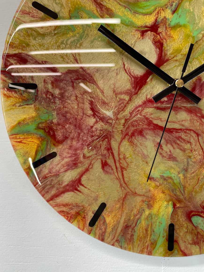 33cm Antique Gold and Maroon Abstract Modern Resin Wall Clock