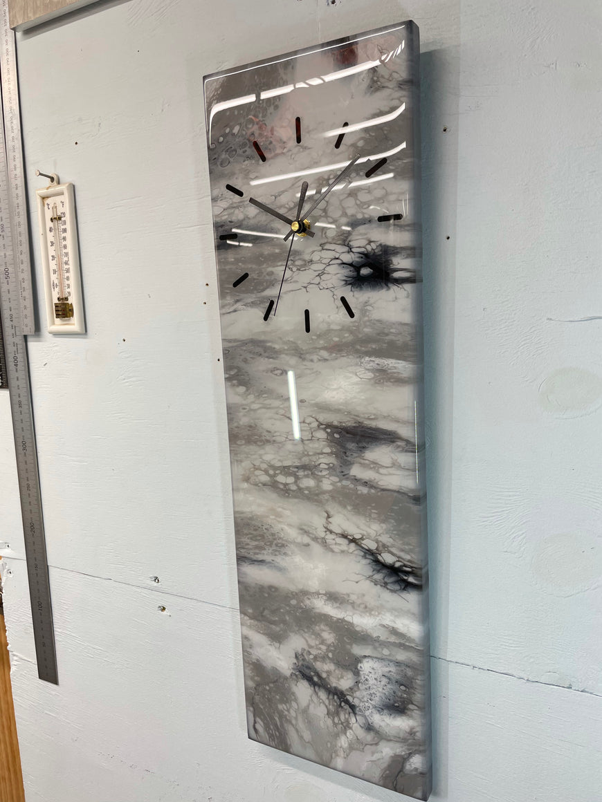 Narrow Grey Black & White Abstract Resin Wall Clock