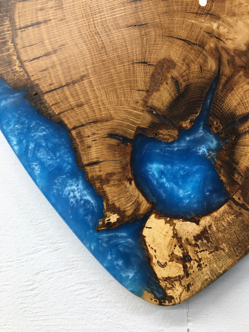 English Oak and Sky Blue Resin Wall Clock