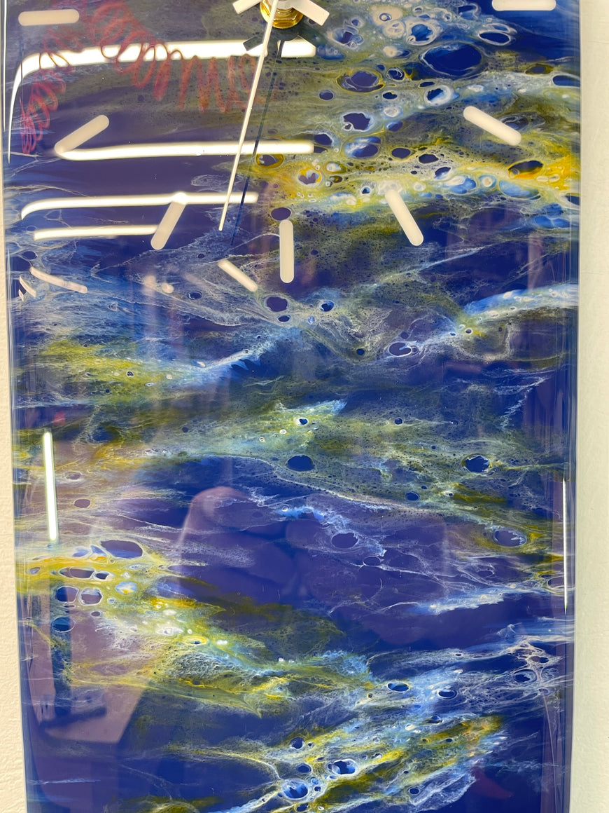 Navy Blue Orange White and Grey Abstract Resin Wall Clock