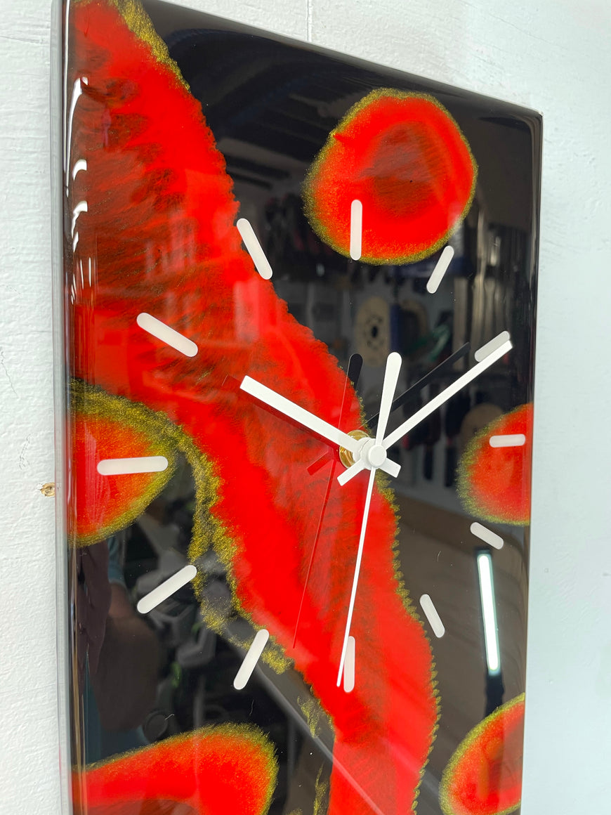 Black Red and Gold Abstract Resin Wall Clock