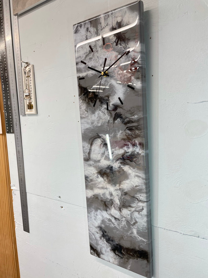 Grey Black and White Rectangular Abstract Resin Wall Clock