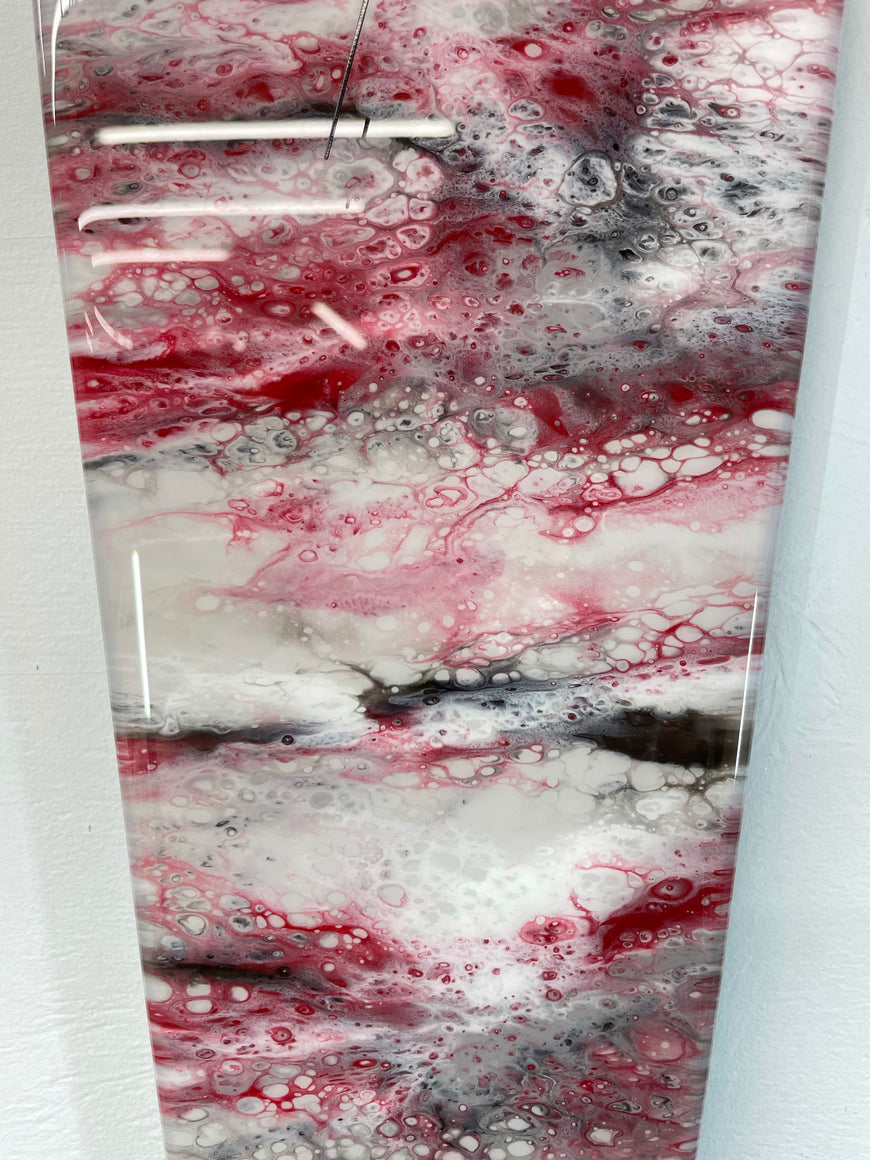 Narrow Grey Blood Red Maroon and White Abstract Resin Wall Clock