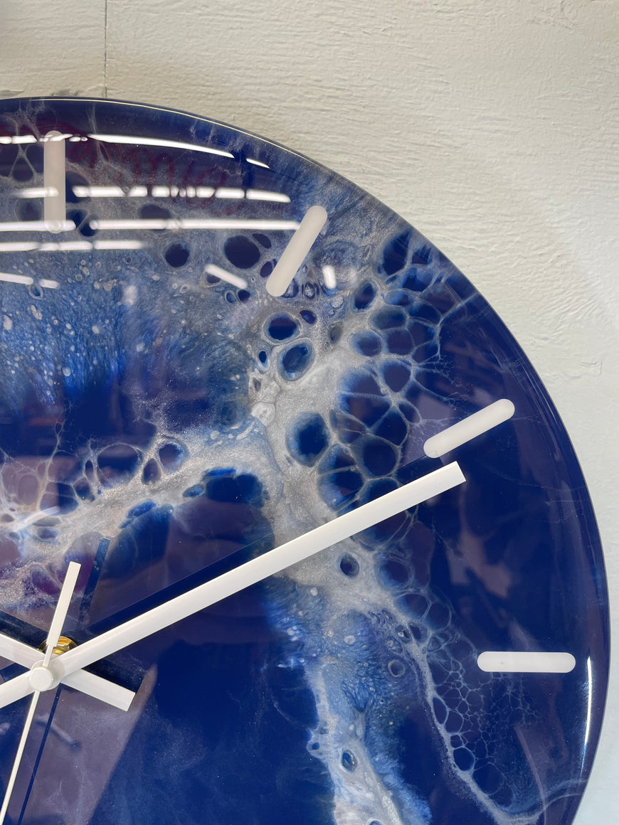 33cm Navy Blue Grey and White Abstract Modern Resin Wall Clock