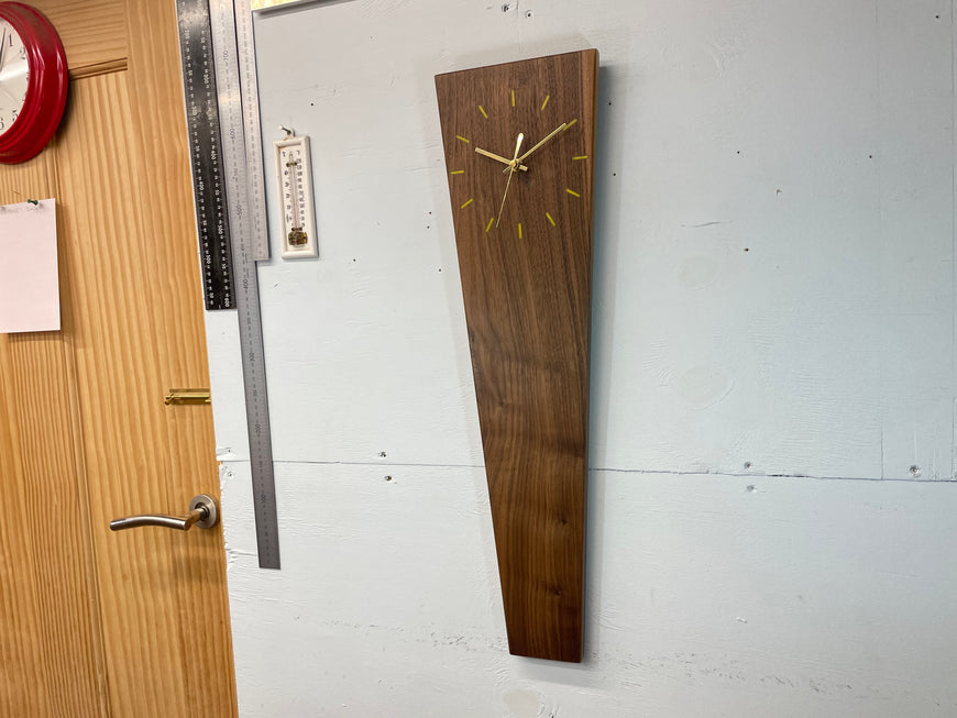 Long Narrow Black Walnut Wooden Wall Clock