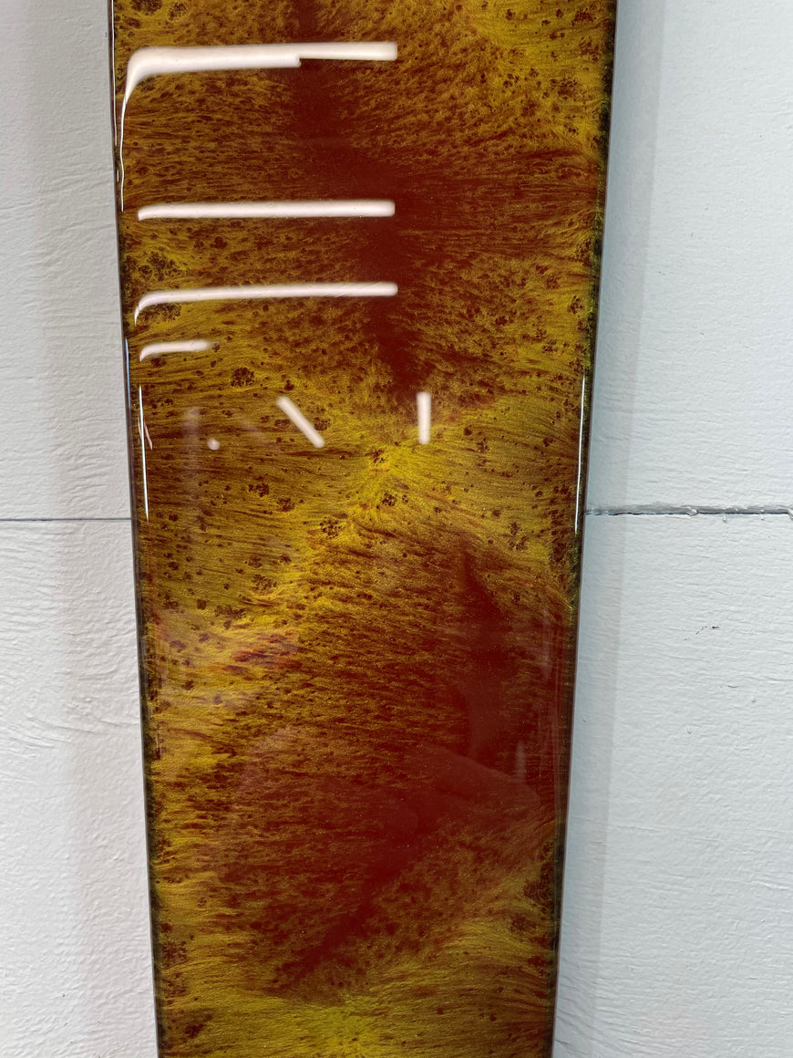 70cm Long Narrow Maroon and Gold Abstract Resin Wall Clock