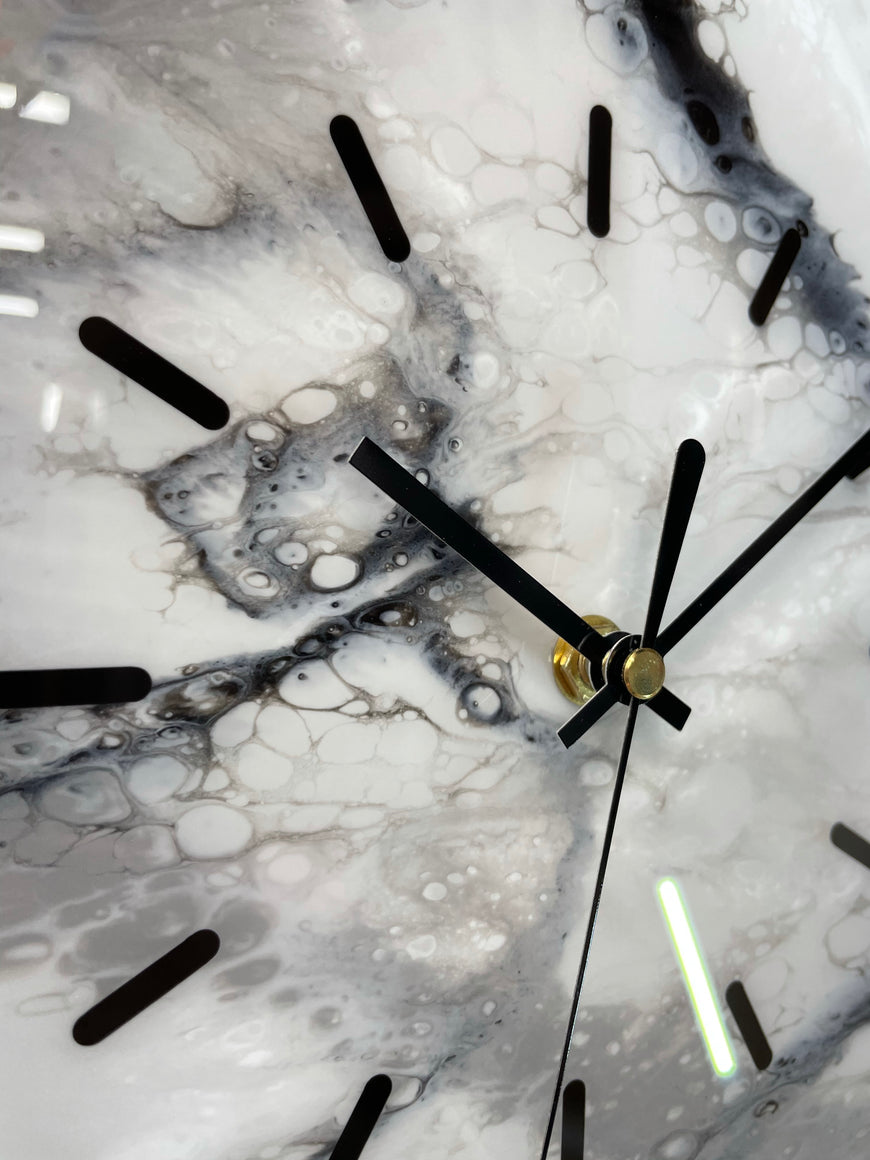 Narrow Grey Black & White Abstract Resin Wall Clock