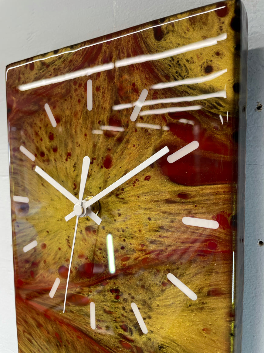 Red and Gold Abstract Resin Wall Clock