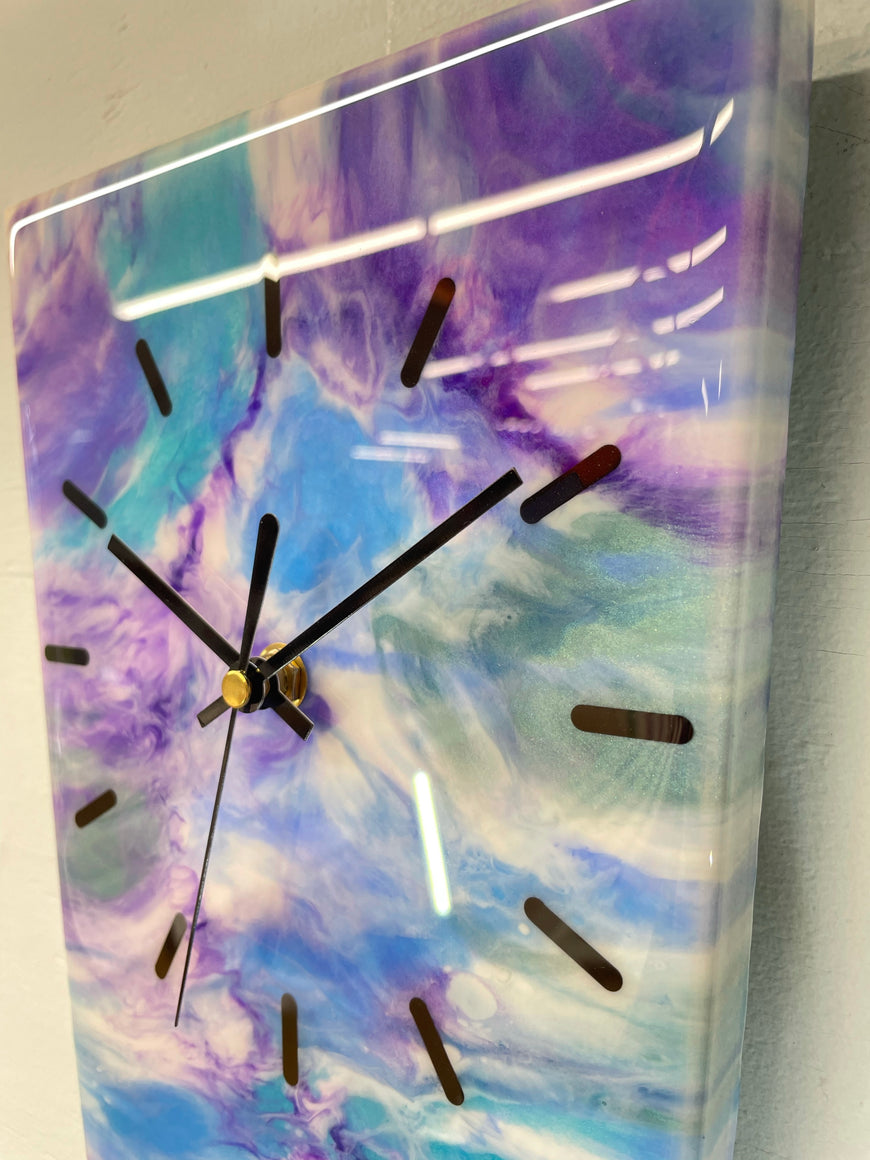 Narrow Blue and Purple Abstract Resin Wall Clock