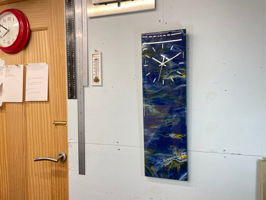 Navy Blue Orange White and Grey Abstract Resin Wall Clock