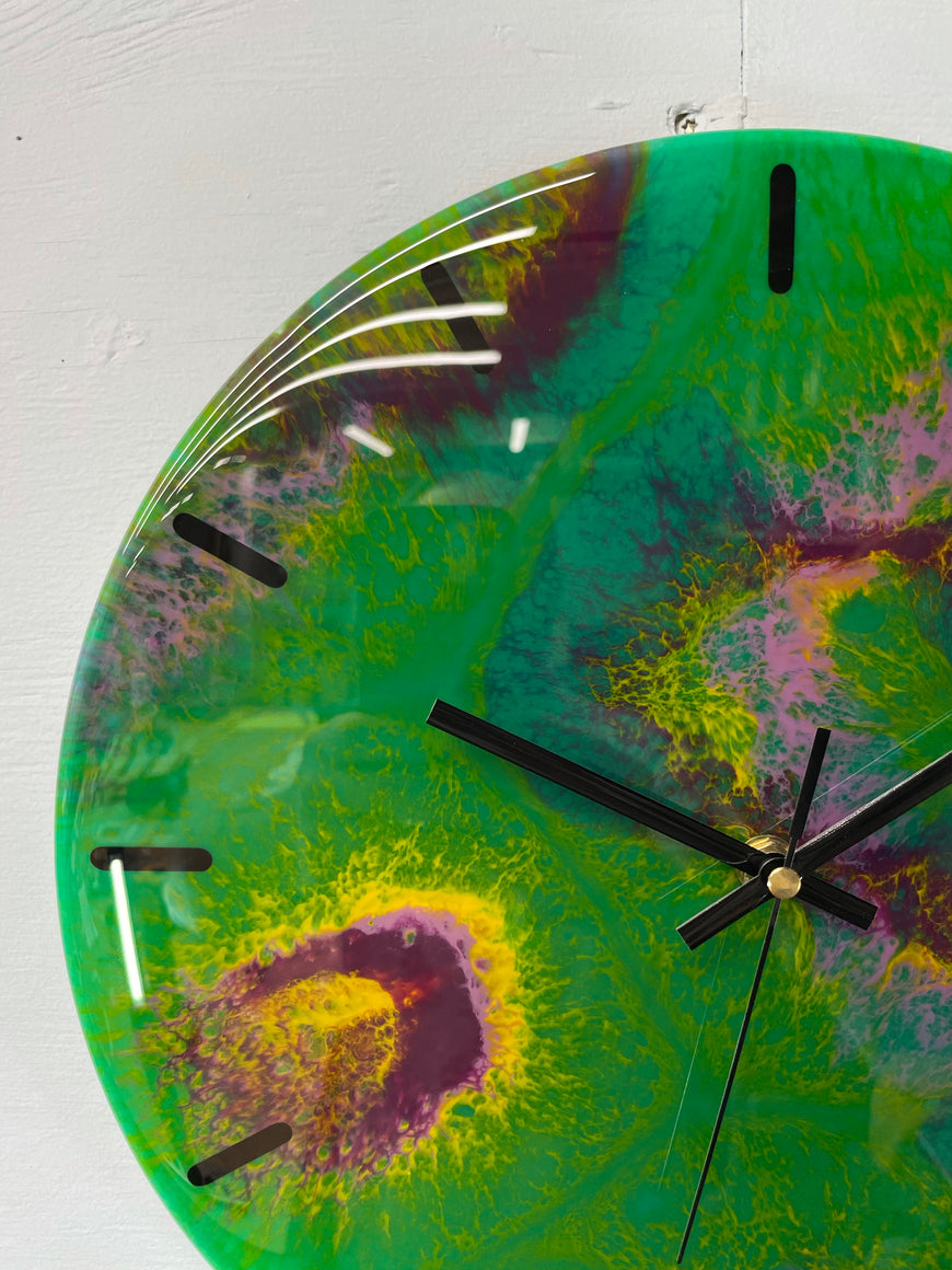 33cm Green and Purple Abstract Modern Resin Wall Clock