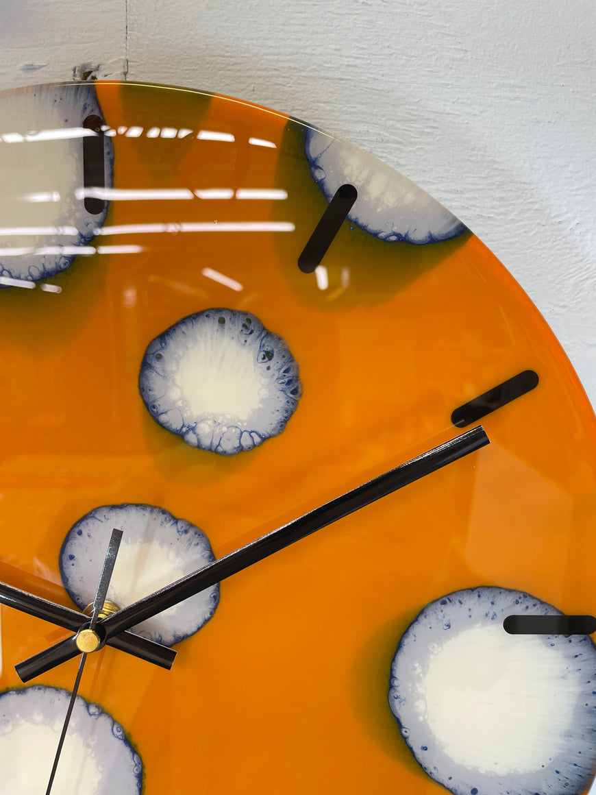 33cm Burnt Orange Blue and Ivory Abstract Modern Resin Wall Clock