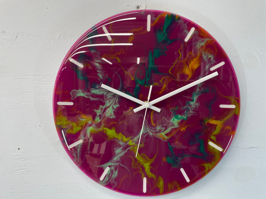 33cm Purple and Green Abstract Modern Resin Wall Clock