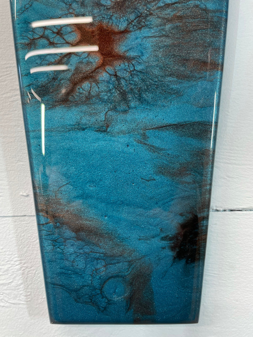 Narrow Turquoise and Copper Abstract Resin Wall Clock