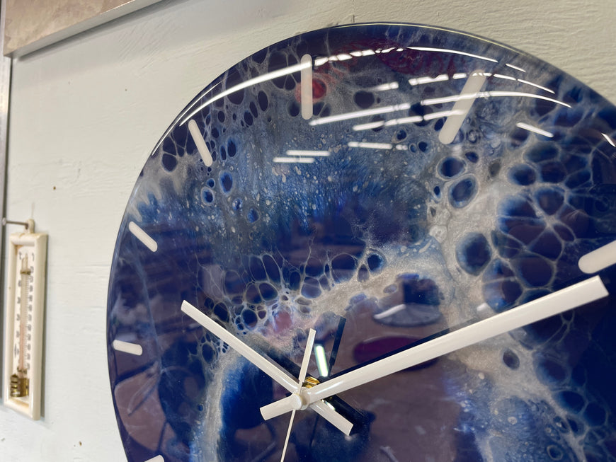 33cm Navy Blue Grey and White Abstract Modern Resin Wall Clock