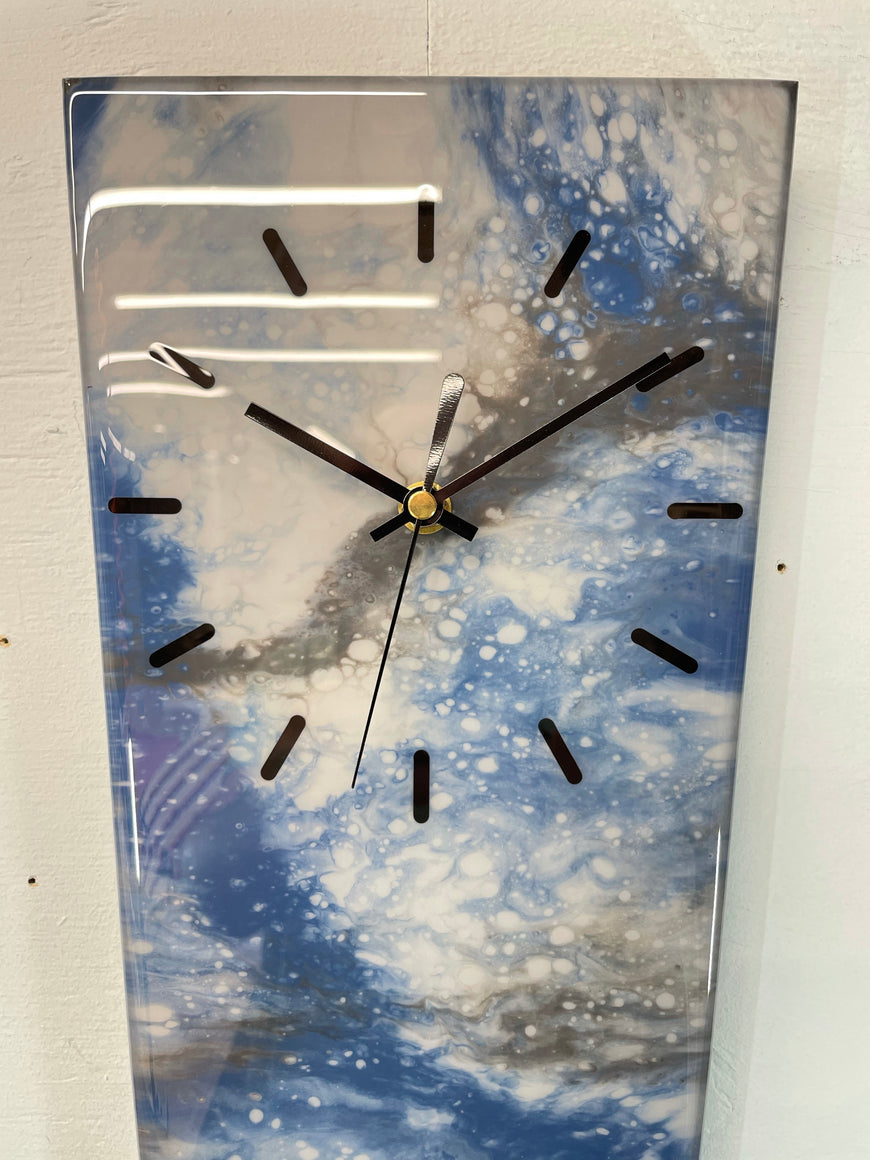 70cm Long Narrow Blue and Grey Abstract Resin Wall Clock