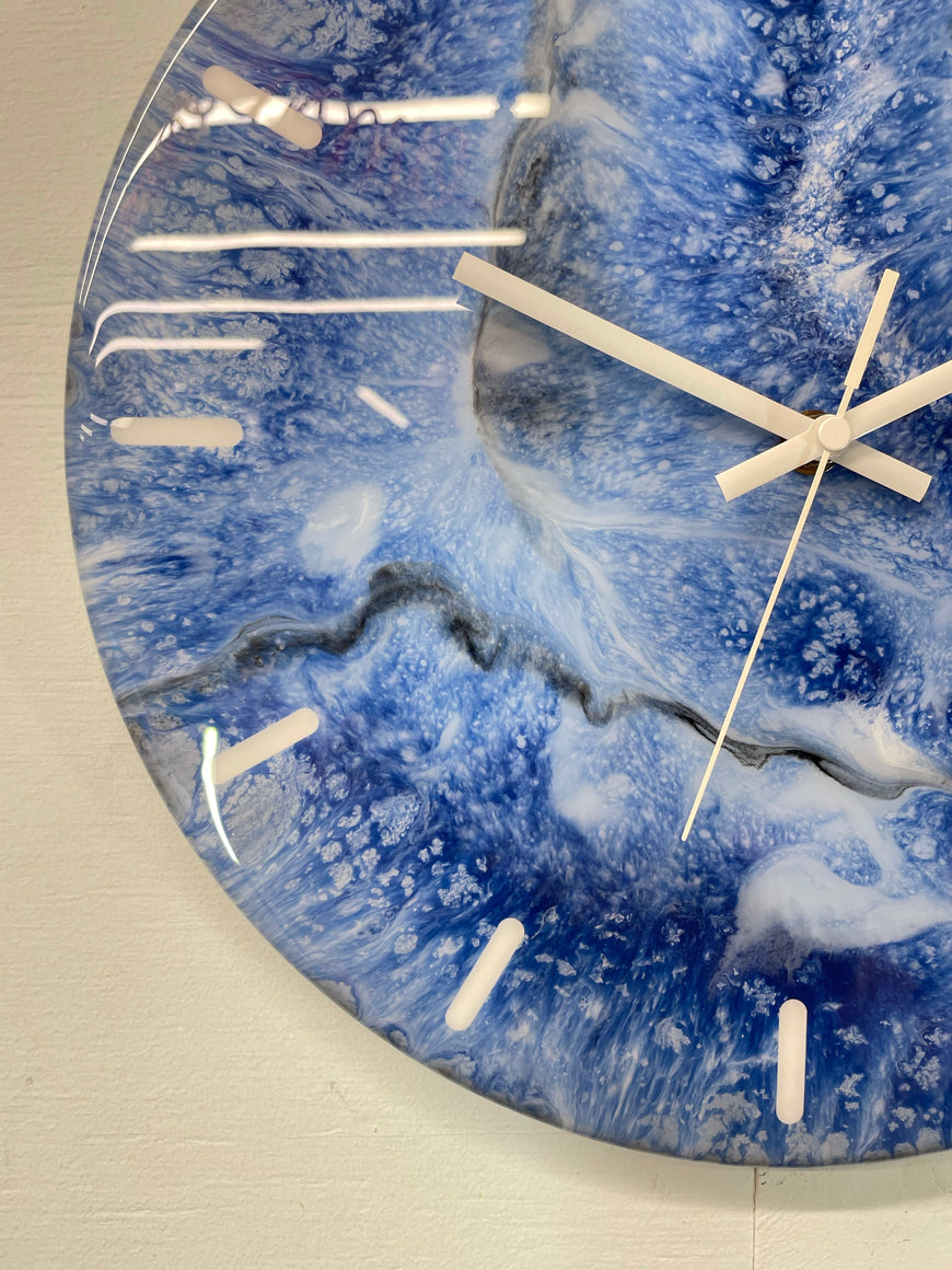 33cm Navy Blue Baby Blue and Black Abstract Modern Resin Wall Clock