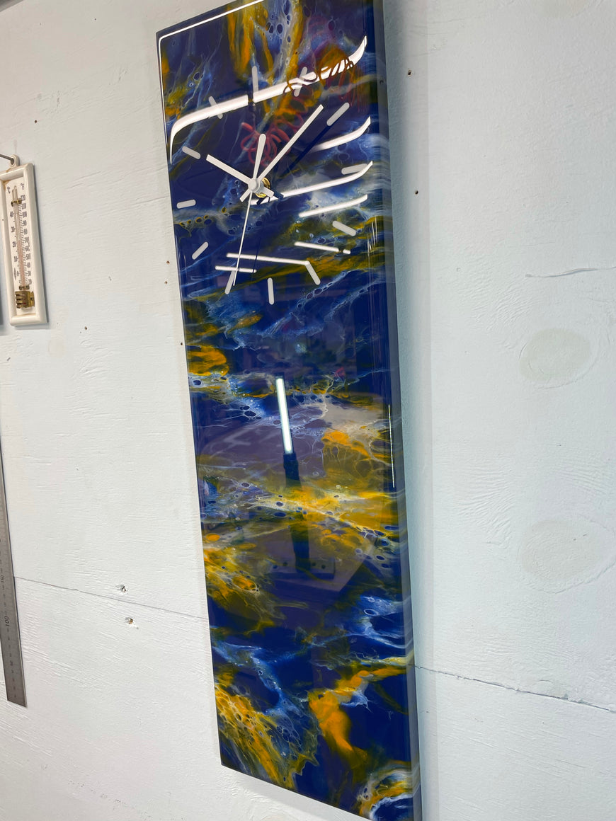 Navy Blue Orange White and Grey Abstract Resin Wall Clock