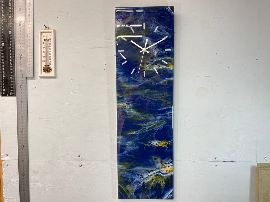 Navy Blue Orange White and Grey Abstract Resin Wall Clock