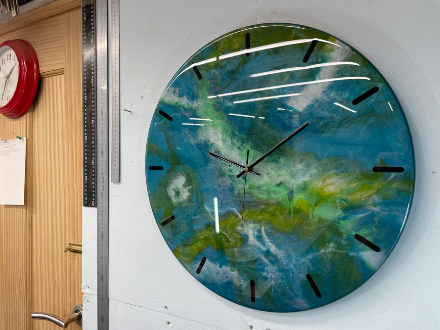 50cm Large Metallic Teal and Green Abstract Modern Resin Wall Clock